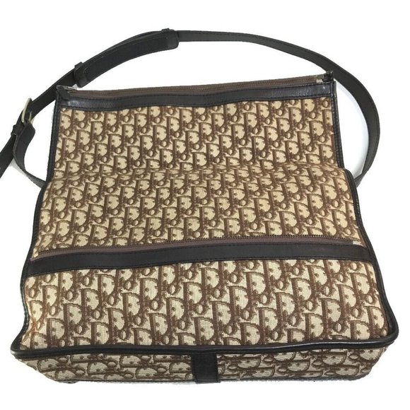 CHRISTIAN DIOR Trotter vintage 2-step flap Messenger Shoulder Bag Beige x Brown - Picture 8 of 13